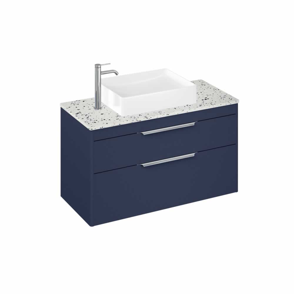 Shoreditch 100cm double drawer Matt Blue with Ice Blue Worktop and Quad Countertop Basin